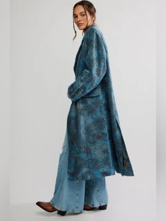 Free People Micah Duster Coat Womens S Boho Chic Tapestry Vintage Old World - Picture 1 of 10